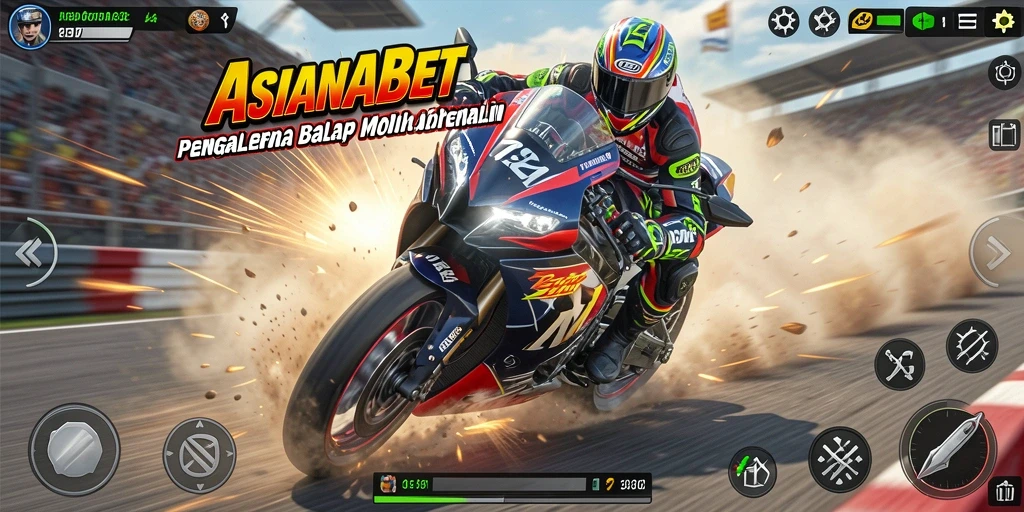 Screenshot ASIANABET menampilkan aksi balap motor yang mendebarkan.