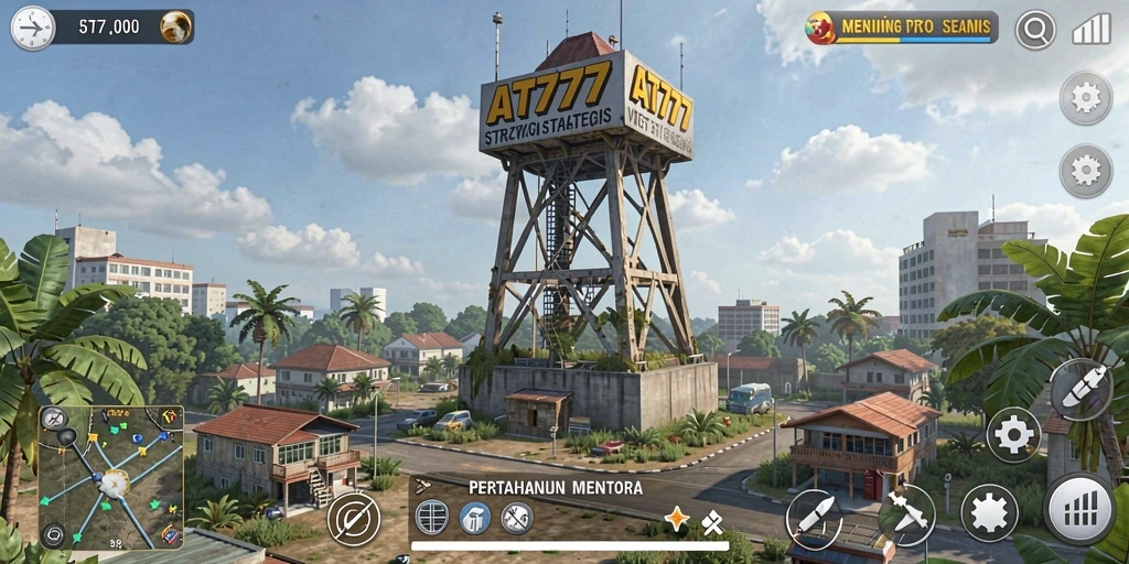 Screenshot AT777 menampilkan gameplay menara pertahanan yang seru dan strategi mendebarkan.