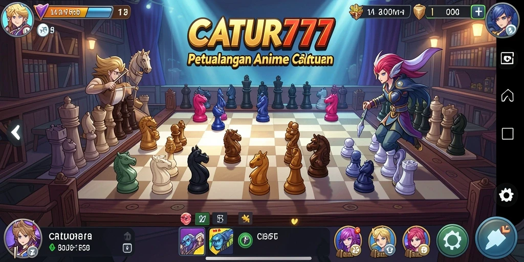 Tampilan gameplay seru dalam CATUR777 dengan karakter anime yang menarik.