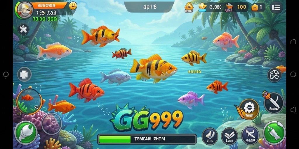 Tampilan screenshot GG999 yang menunjukkan gameplay menembak ikan.