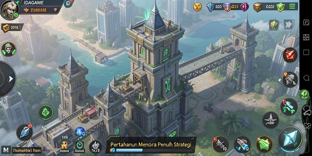 Tampilan gameplay menarik dari IDAGAME Tower Defense.