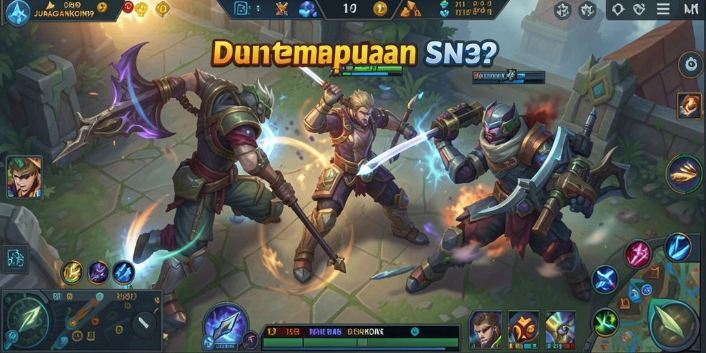 Tampilan gameplay seru dalam pertempuran MOBA.