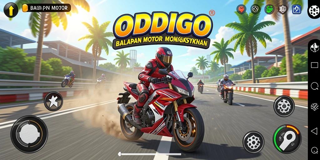 Screenshot ODDIGO yang menunjukkan aksi balapan motor yang seru.