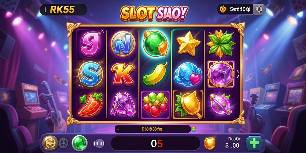 Screenshot utama RK55 menampilkan gameplay Slot yang mendebarkan.