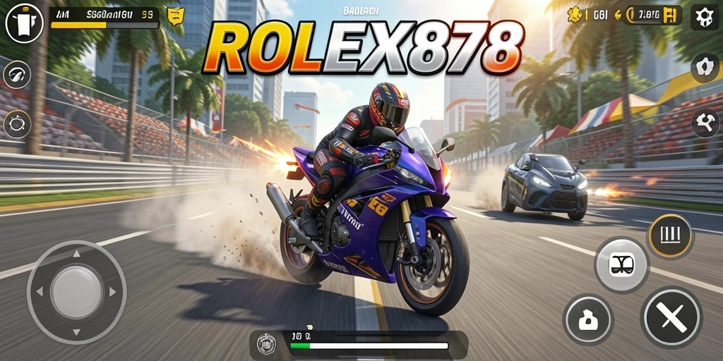 Gameplay seru ROLEX878 dengan balapan motor yang menegangkan.