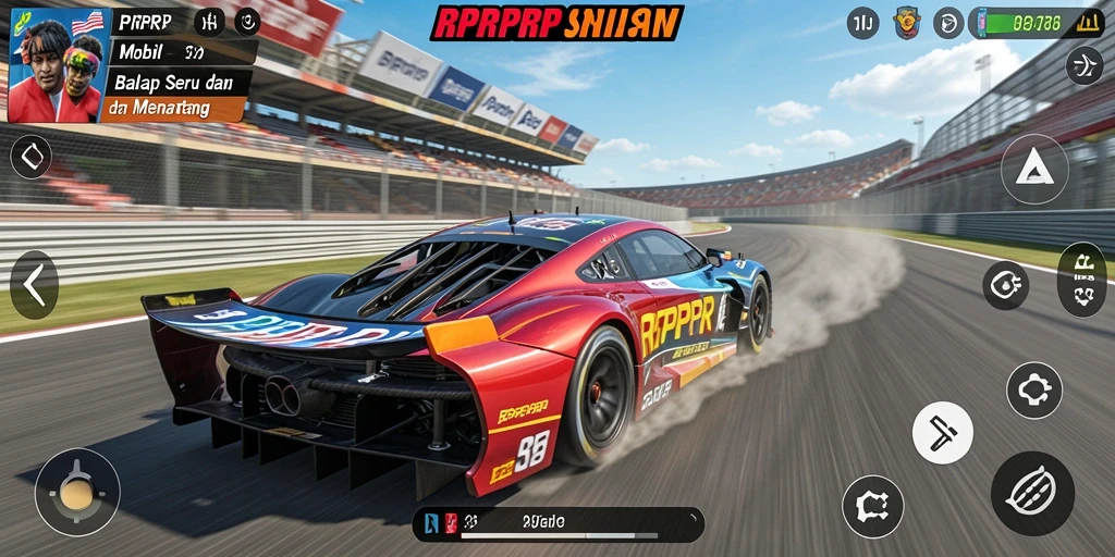 Tampilan gameplay menarik dari RPRPRP dengan mobil balap cepat.