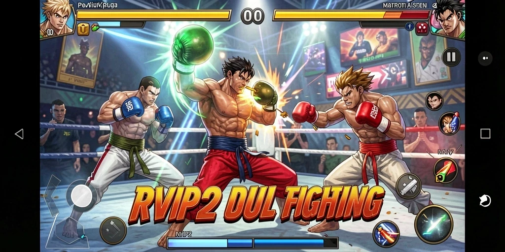 Tangkapan layar menunjukkan pertarungan intens di RVIP2 dengan efek visual menakjubkan.