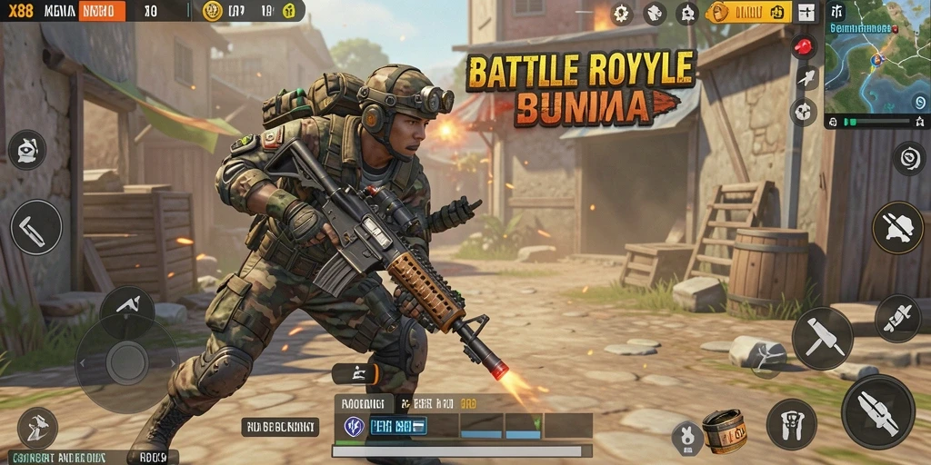 Gameplay Battle Royale yang mendebarkan dan penuh aksi.